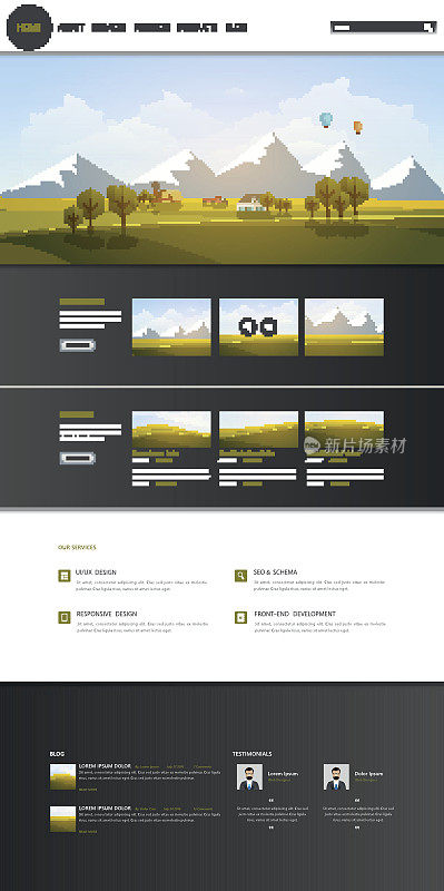 Quality One Page Website Template with Landscape Vector Eps10，
